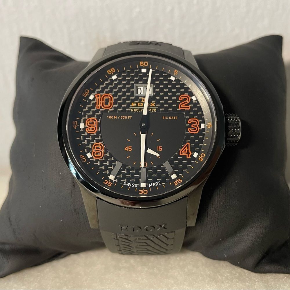 EDOX WRC Rally Watch 64008-37N-NOR Orange Black Stainless Steel Sporty